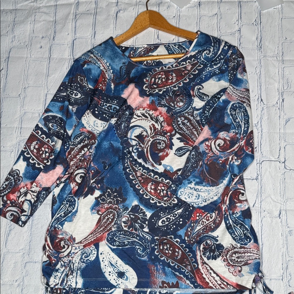 Paisley Print beaded Long Sleeve Top